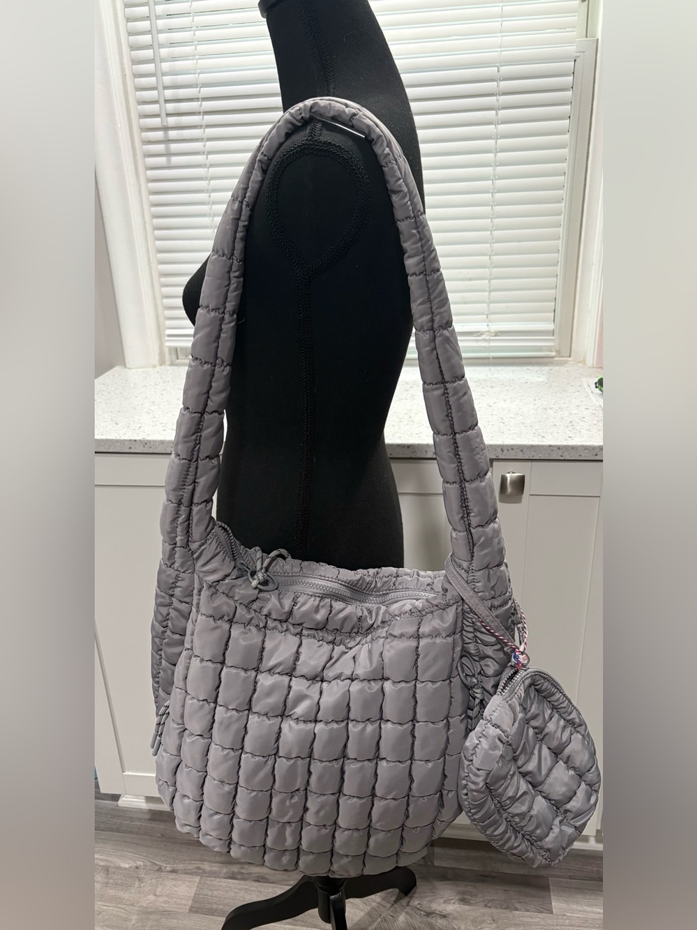 NWOT Urban Expressions Leda Hobo Quilted Nylon Active Bag in Light Gray
